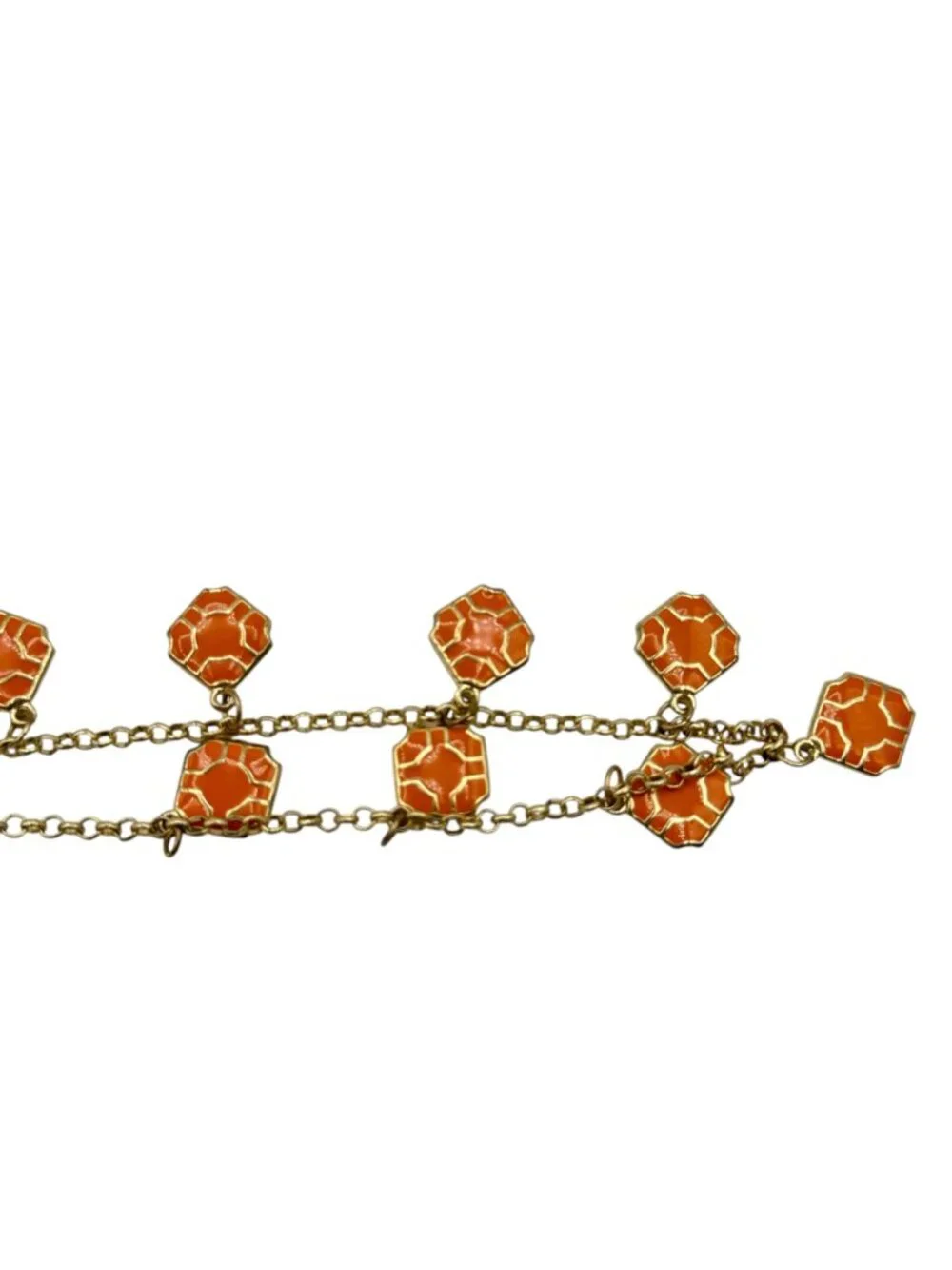 Orange Cloisonne Enamel Dangle Charm Necklace 30